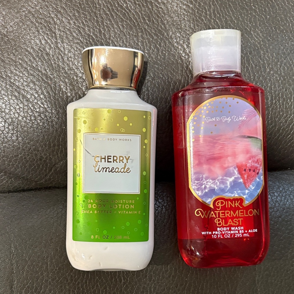 Bath and body cherry limeade lotion and pink watermelon blast shower gel
